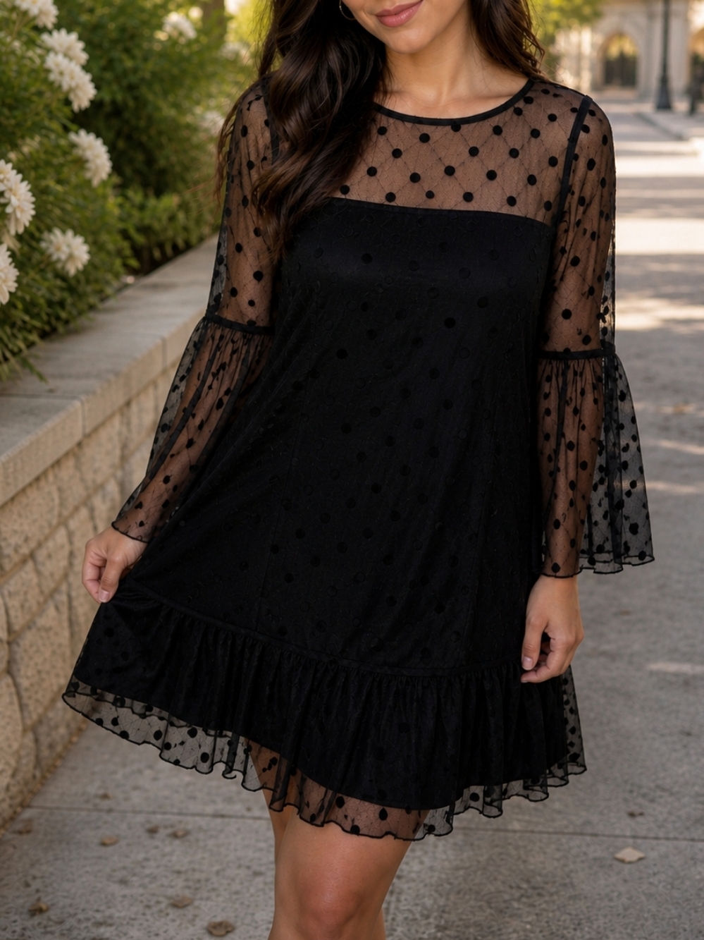 BB Dakota Black Sheer Polka Dot Dress Fairy Grunge Dark Romantic Mesh
